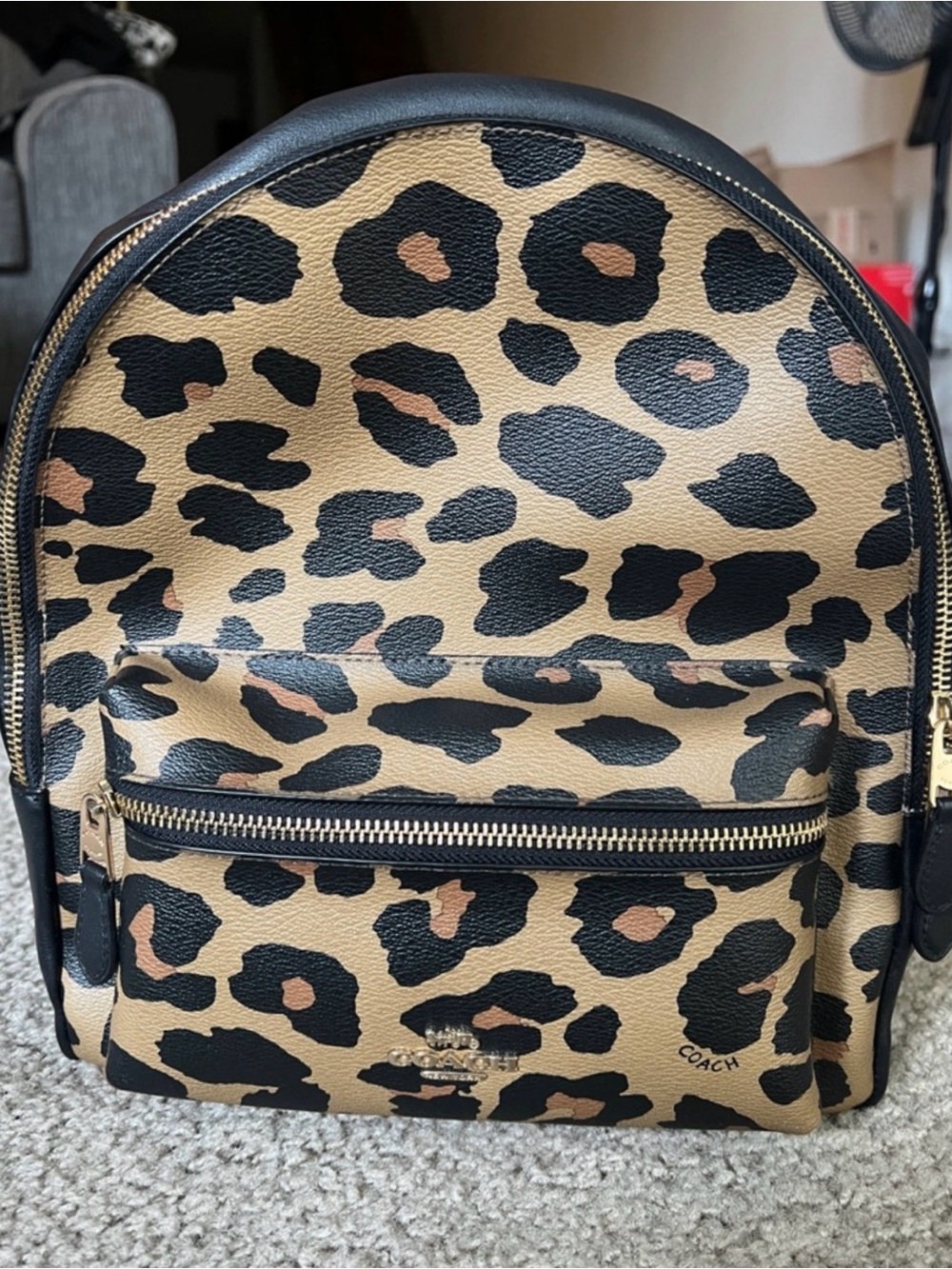 Coach Leopard Print no Backpack – Tan/Black